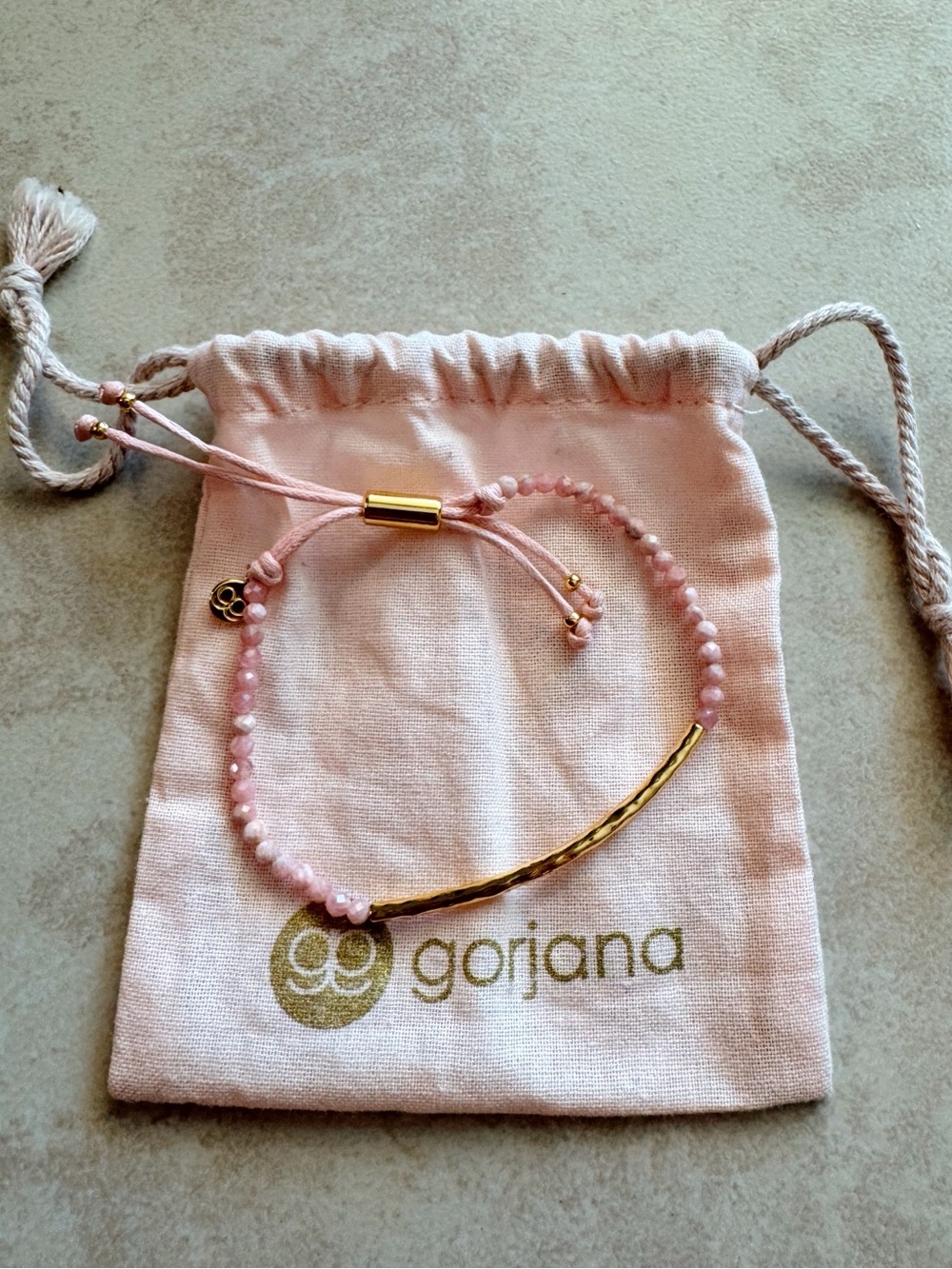 Gorjana Pink Beaded Power Gemstone Bracelet with Gold Curved Bar